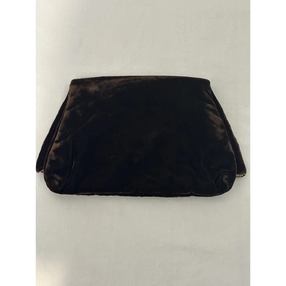 Vintage 50s Brown Velvet Fold Over Clutch Dance Purse Vanity Bag Compact‎